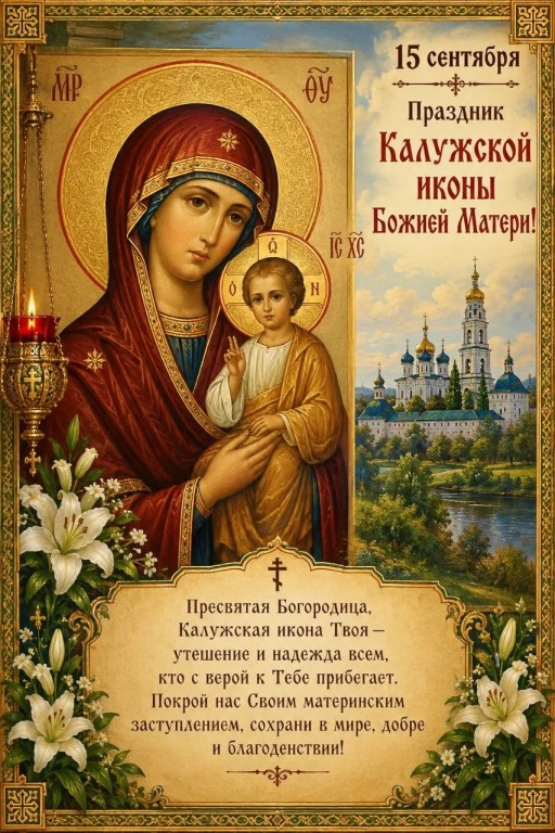 Открытка к празднику Калужской иконы Божией Матери 15 сентября