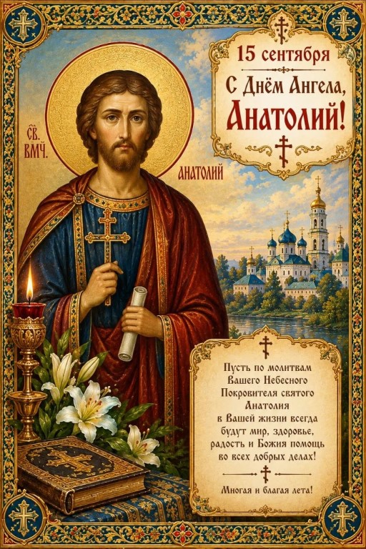 Православная открытка «С Днём Ангела, Анатолий!» на 15 сентября